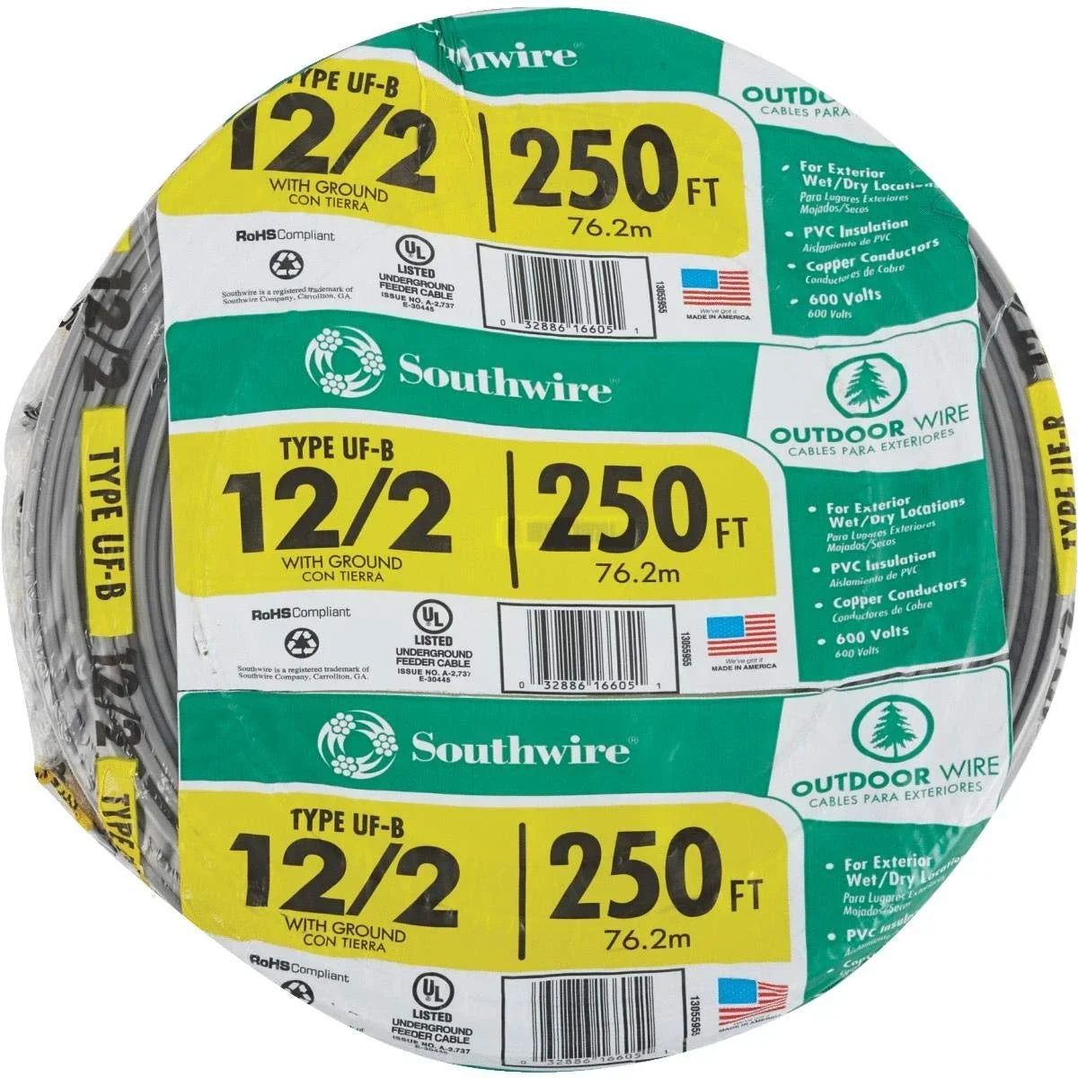 2026 NewSouthwire 13055955 250' 12-2 UFW/G WIRE, Gray