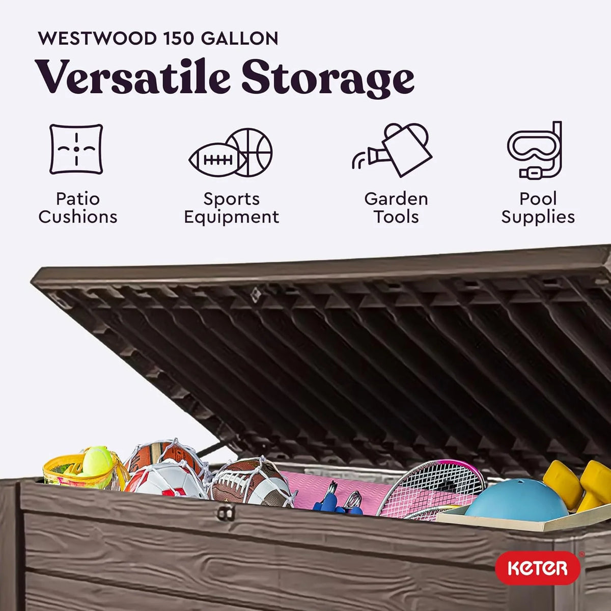 2026 150 Gallon Resin Large Deck Box Organization and Storage Box for Patio, Outdoor Cushions, Garden Tools, Brown