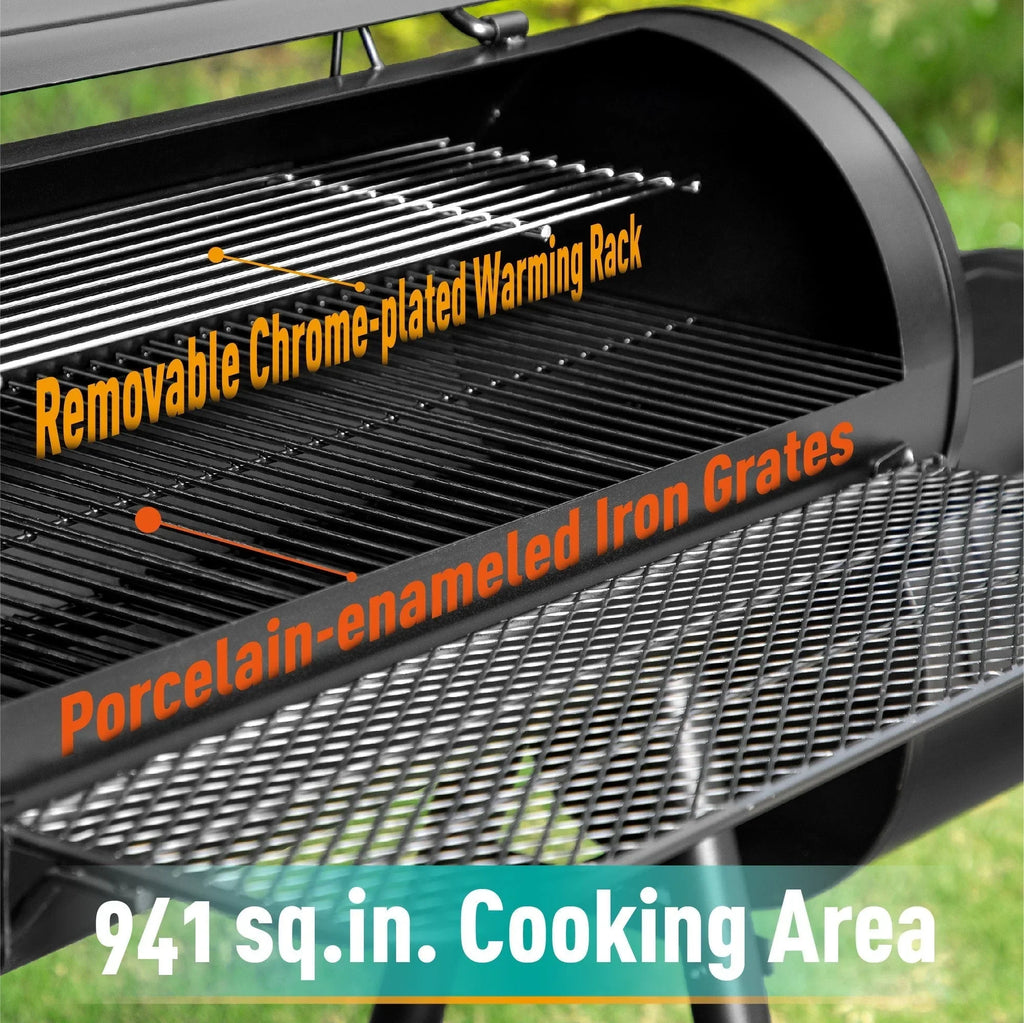 2026 941 Sq.in. Overlarge BBQ Charcoal Grill with Offset Smoker, Black