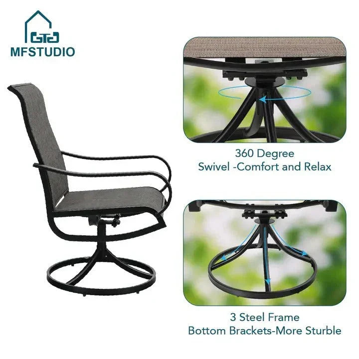 2026 New8-piece patio dining set with parasol, garden furniture set with 6 swivel dining chairs with mesh covers