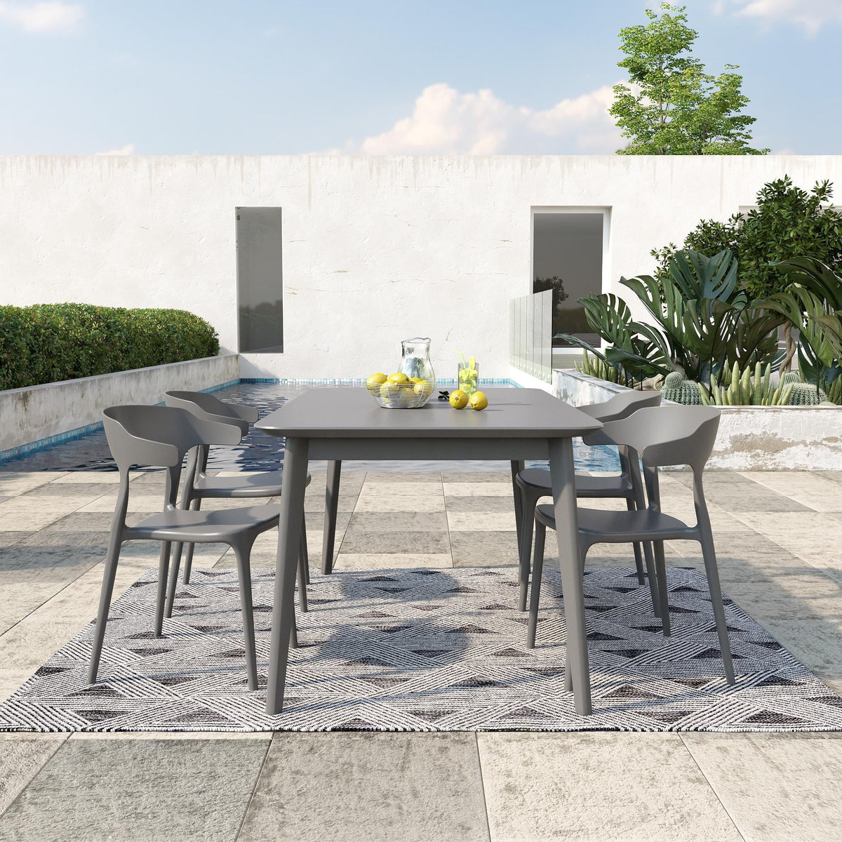 2026 NewNovogratz Poolside Collection, Felix Stacking Dining Chairs, Indoor/Outdoor, 4-Pack, Charcoal