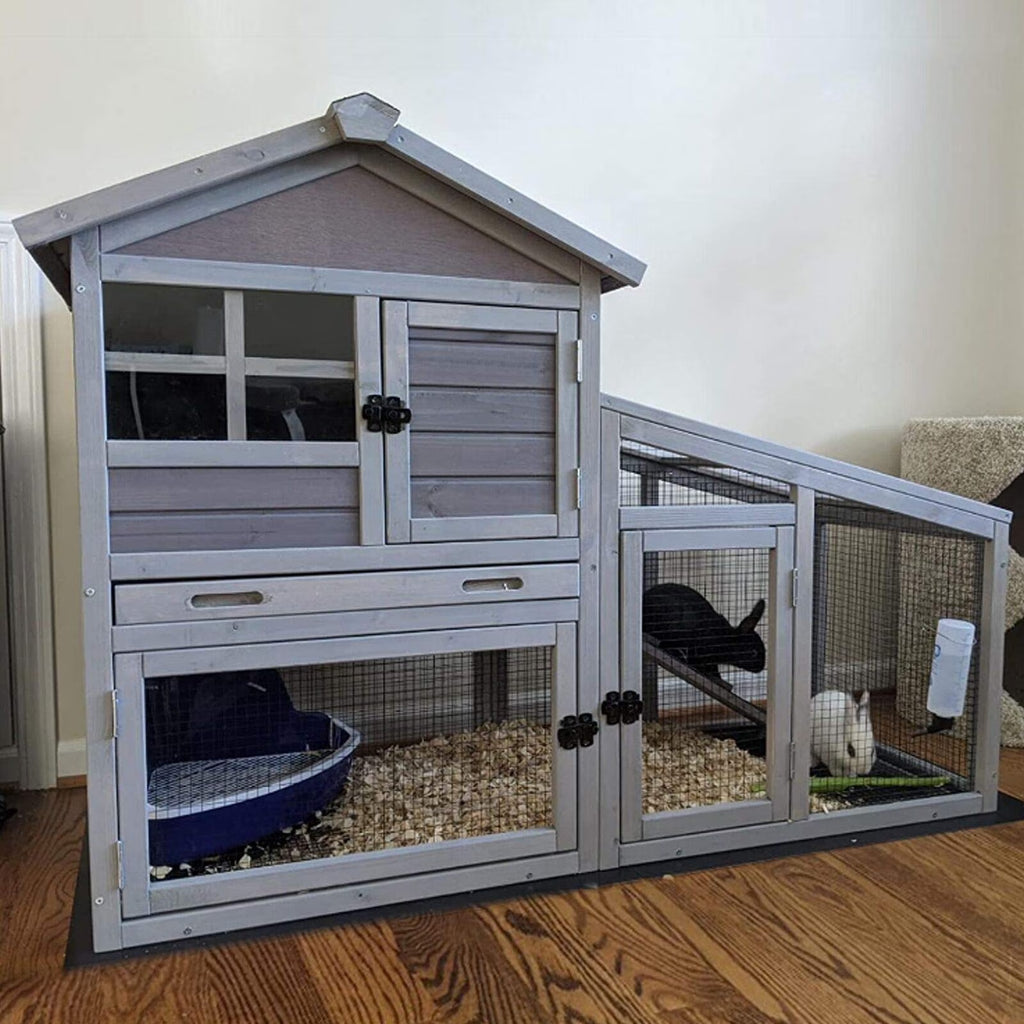 2026 NewAivituvin Rabbit Hutch Outdoor Indoor Bunny Cage with Pull Out Tray, Upgraded Chicken Coop with Removable Wire Mesh Bottom, Gray