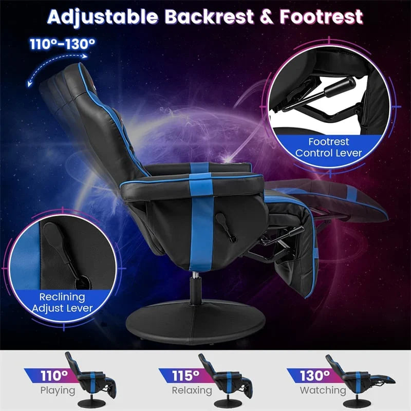 2026 Ergonomic Gaming Recliner Chair with Massage, Retractable Footrest & Cup Holder, Height Adjustable Racing Style Swivel Video Game Chair