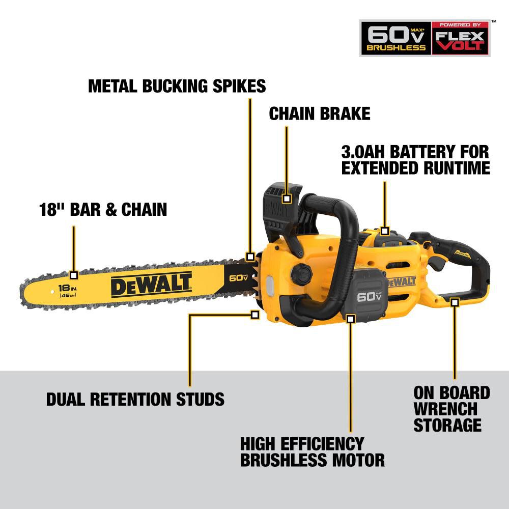 2026 DW 60V MAX Chainsaw 18" Brushless Cordless Kit DCCS672X1 from DW