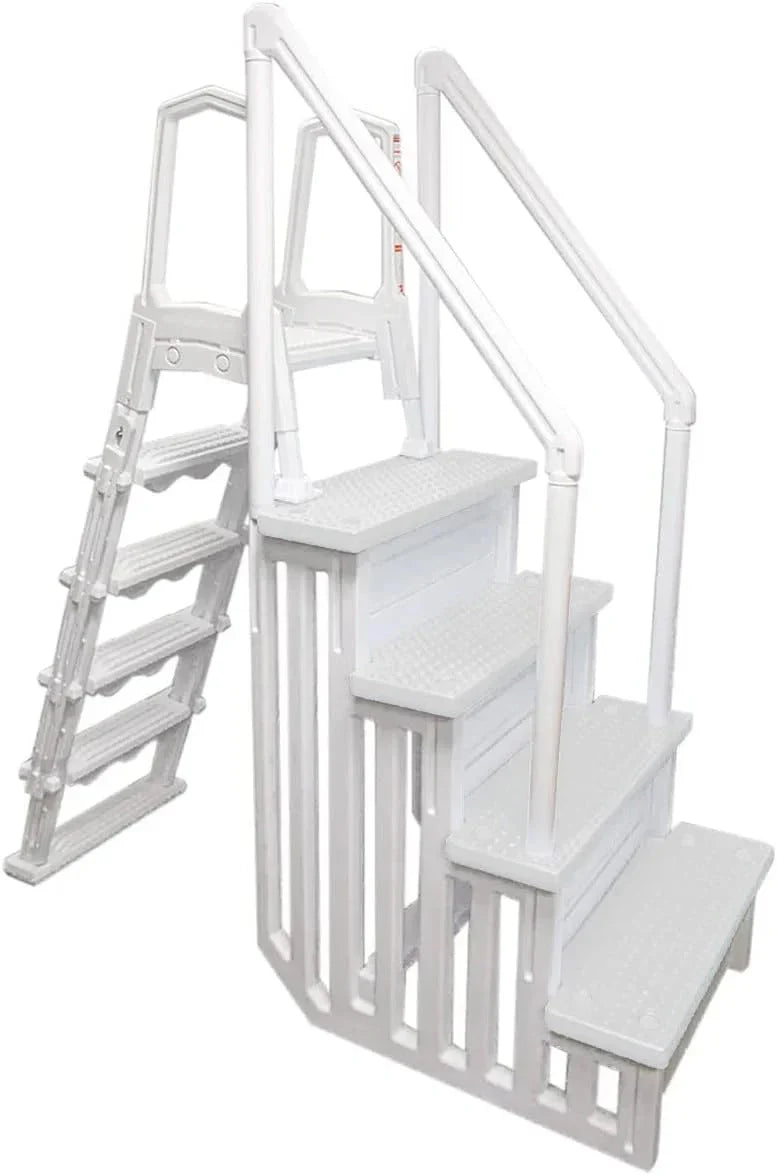 2026 NewNon-slip pool entrance steps | Gray | Suitable for above-ground pools | Can be installed on patios with a height of 122 to 137 cm | Maximum load capacity 136 kg
