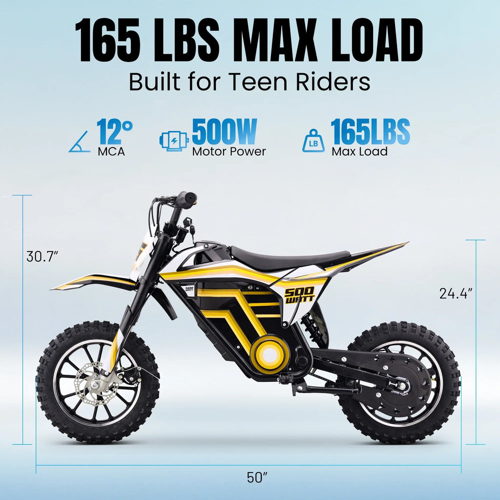 2026 NewQEASET electric dirt bike, 500W kids dirt bike for Boys Girls Age 8-14, Blue