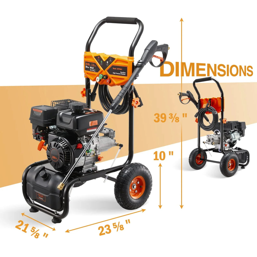 2026 NewEfurden 3500PSI Gas Pressure Washer, 2.3GPM Gas Powered High Pressure Clean Machine with 209CC Engine, 4 Adjustable Nozzles for Cleaning Walls, Terraces, Vehicles, Gardens (Blue)