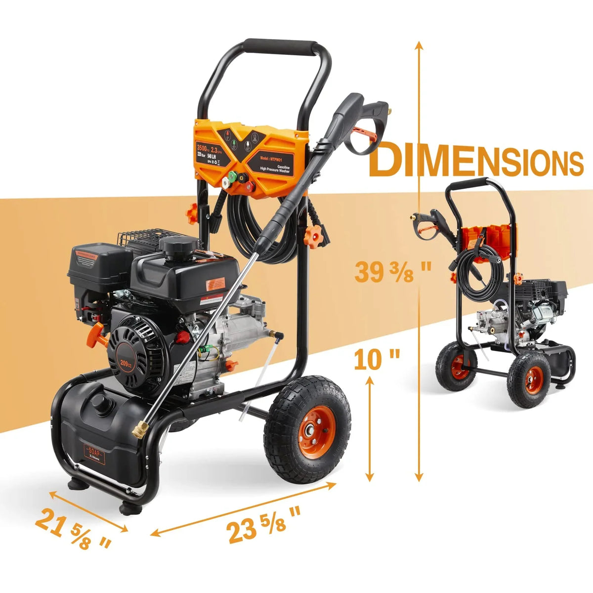 2026 NewEfurden 3500PSI Gas Pressure Washer, 2.3GPM Gas Powered High Pressure Clean Machine with 209CC Engine, 4 Adjustable Nozzles for Cleaning Walls, Terraces, Vehicles, Gardens (Blue)