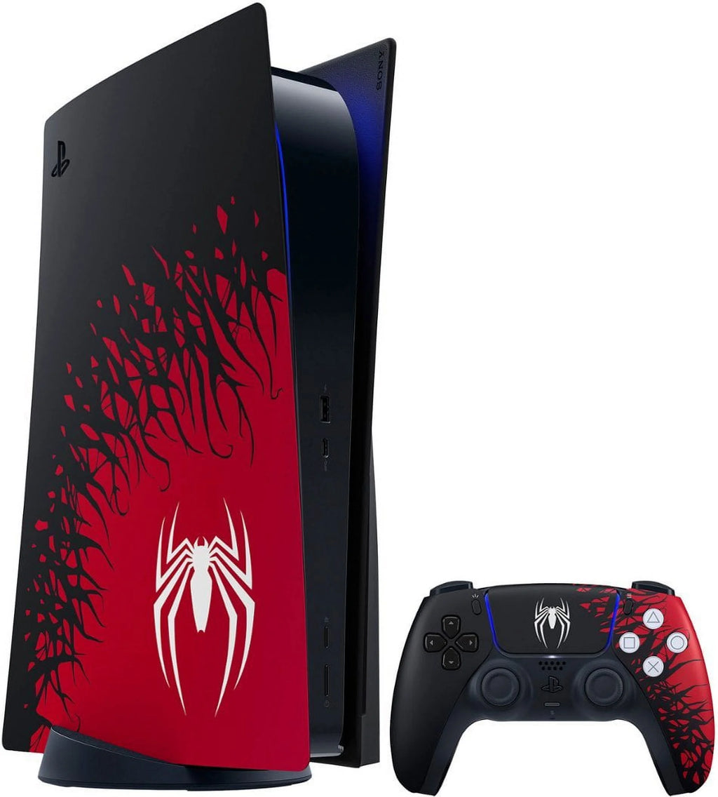 2026 PlayStation 5 Disc Edition Marvel's Spider-Man 2 Limited Bundle with Two Controllers Spider-Man and White Dualsense and Mytrix Dual Controller Charger - PS5 Gaming Console