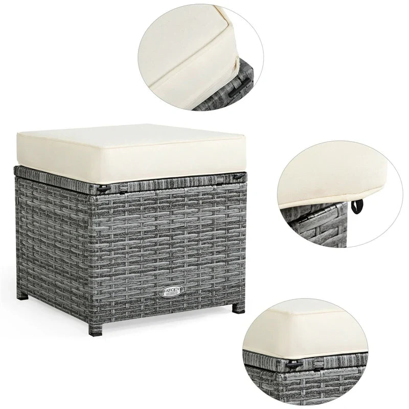 2026 7 PCS Resin Wicker Outdoor Sectional Sofa Set Rattan Patio Seating Group with Dining Table, Ottomans & Cushions