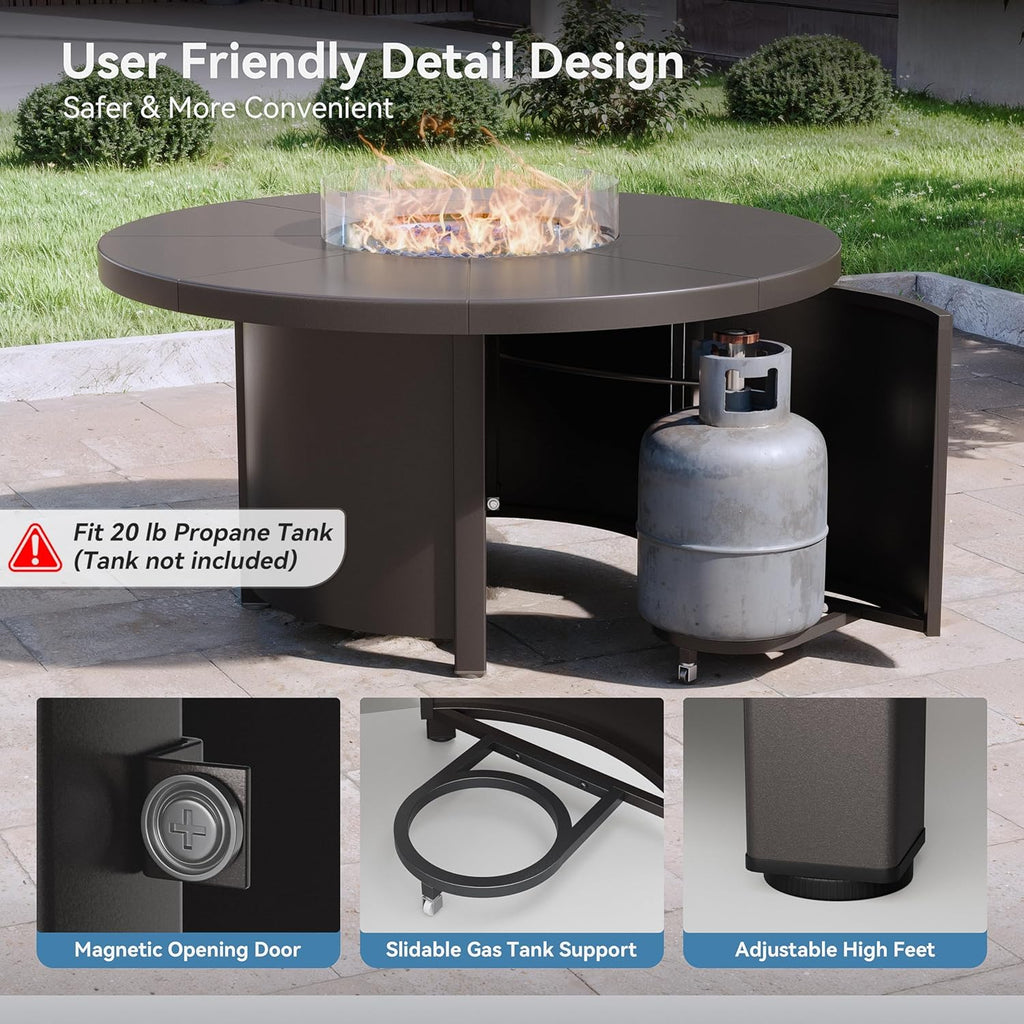 2026 48" Round Propane Fire Pit Table,55000 BTU Auto-Ignitiongas Gas Fire Table with Fire Glass and Lid,Waterproof Cover and Pumice Stone for Patio,Balcony,Garden