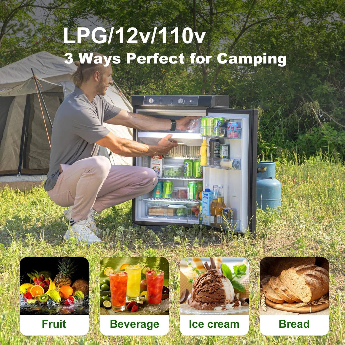 2026 SMAD 3.5 Cu ft 3 Way Fridge, Refrigerator Freezer Combo, 12V/110V/LPG Camping Offgrid RV Travel Cabin Truck Outdoor