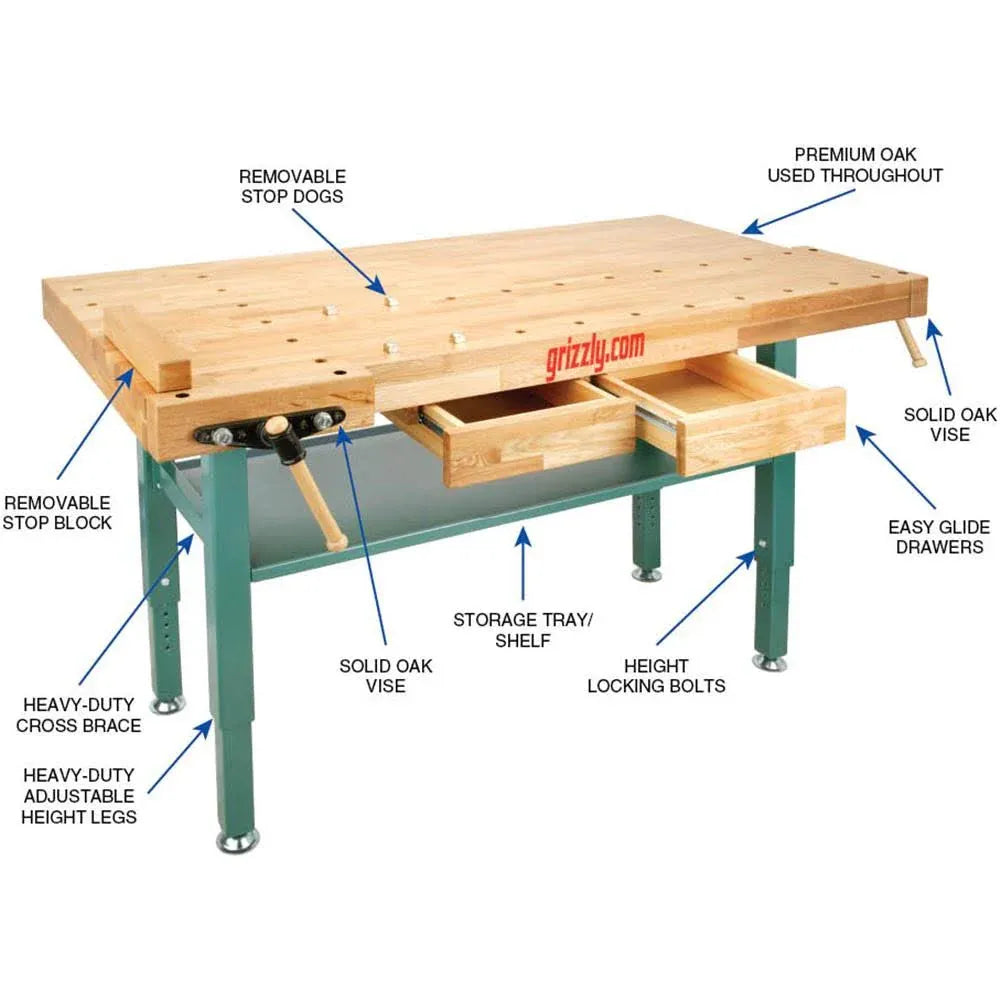 2026 T10157 - Heavy-Duty Oak Workbench with Steel Legs