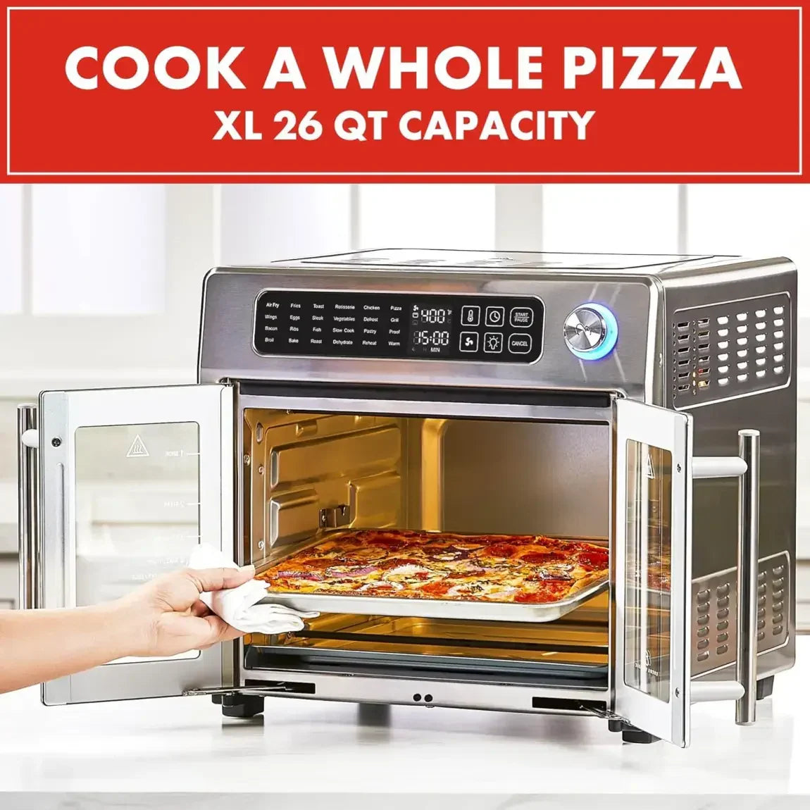 2026 26 QT Extra Large Air Fryer, Convection Toaster Oven with French Doors, Stainless Steel