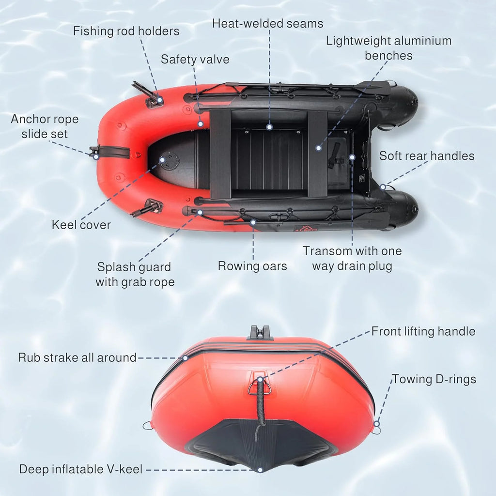 Inflatable Boat | Yacht Dinghy Tender Raft | Multi Person Fishing Boat | Aluminum Floor Oars | Fishing Rod Holders | Heavy-Duty PVC | 2026 Model |