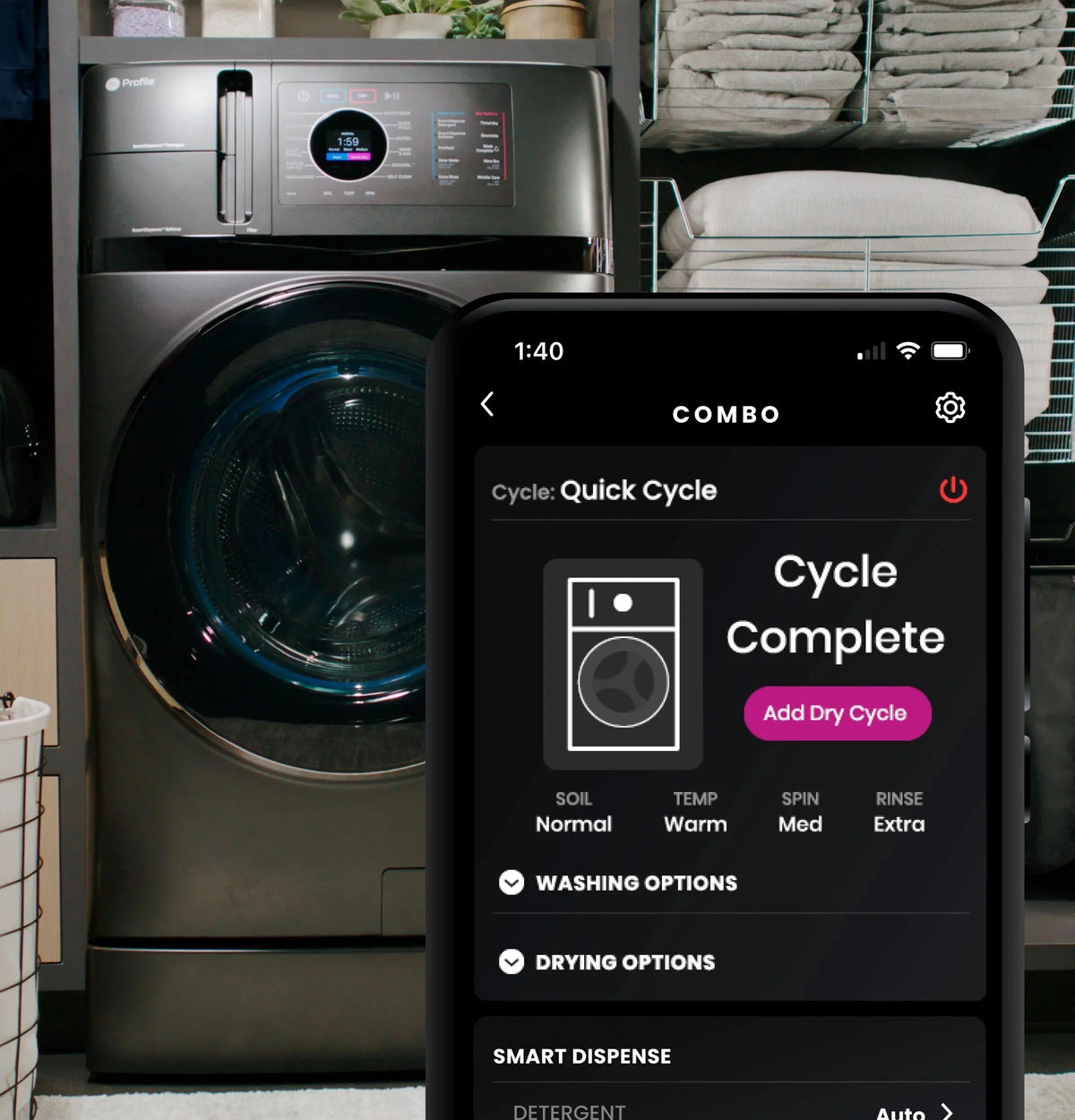 2026 NewProfile 4.8 cu. ft. UltraFast combination washer-dryer with ventless heat pump technology in Carbon Graphite