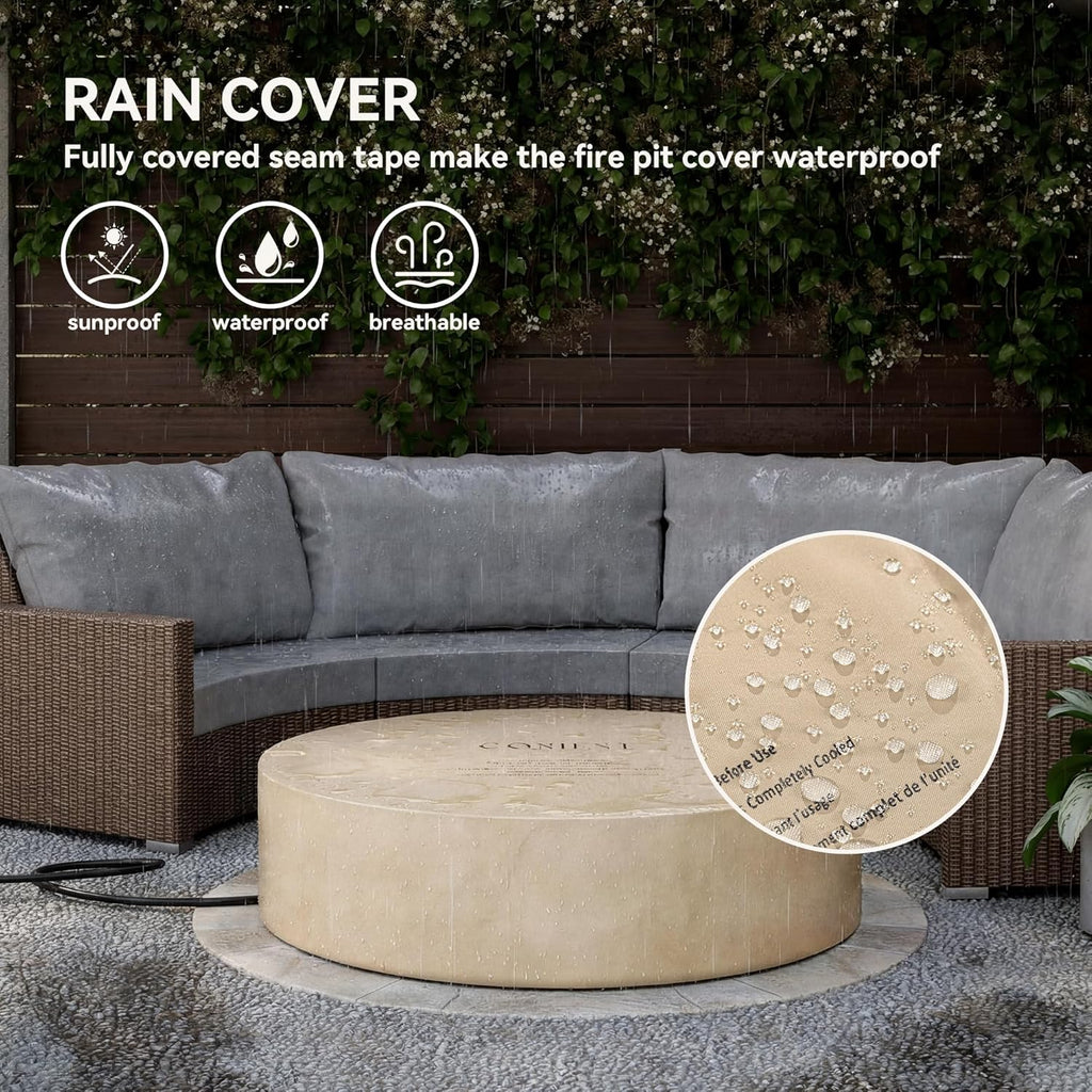 2026 2-Piece Outdoor Propane Firepit Table Set w Tank Table, 42 inch Dark Fire Table Certified, 50,000 BTU w Beige Round Base,Wind Guard and 16 inches Tank Side Table 20lb for Garden,Pool