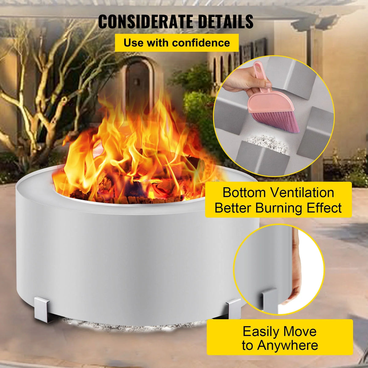 2026 Smokeless Fire Pit, Stainless Steel Stove Bonfire, 27.6 inch Diameter Wood Burning Fire Pit