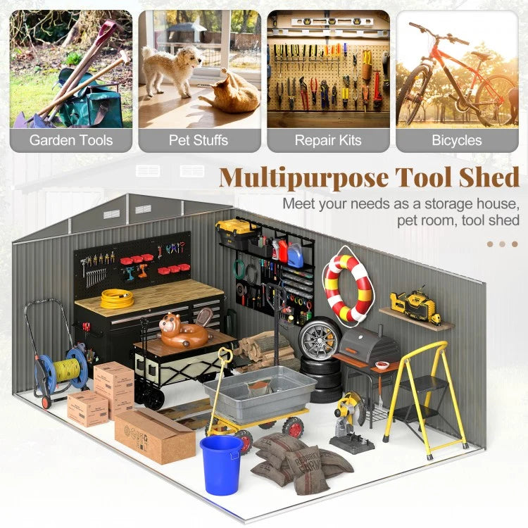 2026 10 x 14 FT Outdoor Storage Shed with Improved Windproof Metal Structure