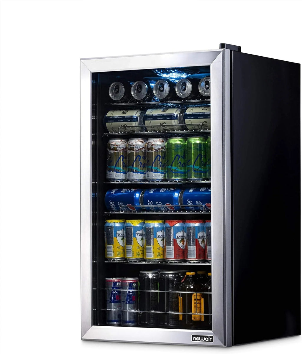 2026 Beverage Refrigerator Cooler | 126 Cans Free Standing with Right Hinge Glass Door | Mini Fridge Beverage Organizer Perfect For Beer, Wine, Soda, And Cooler Drinks