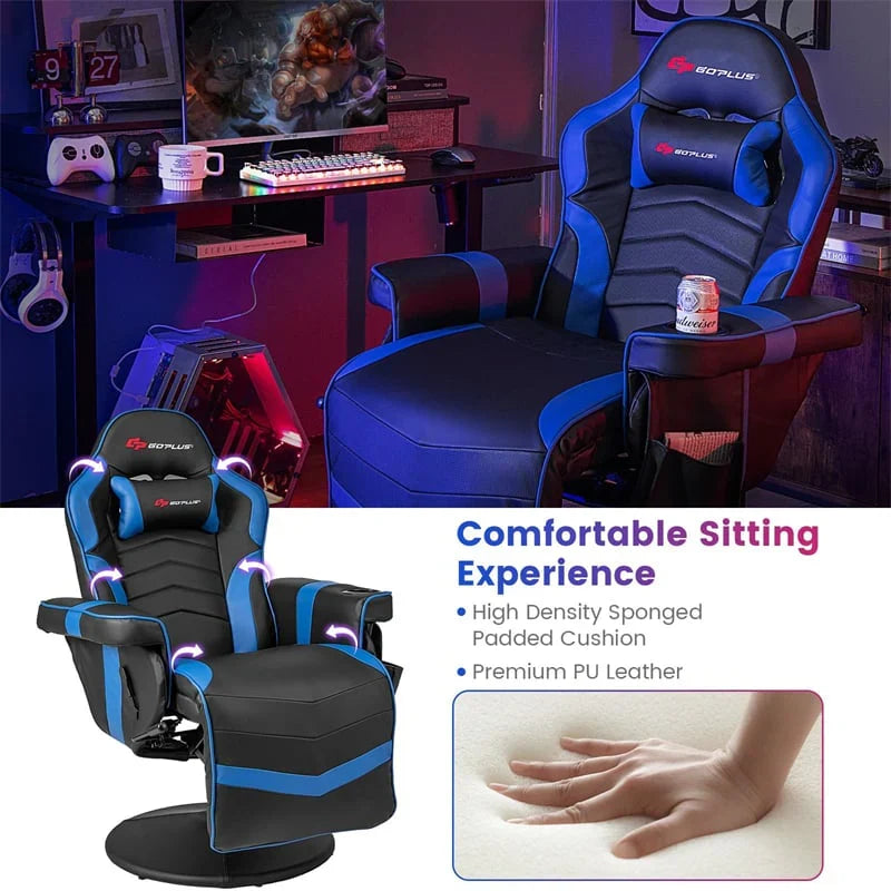 2026 Ergonomic Gaming Recliner Chair with Massage, Retractable Footrest & Cup Holder, Height Adjustable Racing Style Swivel Video Game Chair