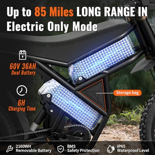 2026 GT73 PRO/GT73 Ebike for Adults, 50MPH 60V 3000W / 37MPH 48V 2400W Eectric Dirt Bike, 36.4AH Dual Battery Dirtbike Up to 85 Miles, 25" Motorcycle Tire, UL2849 All Terrain E Bike Full Suspension