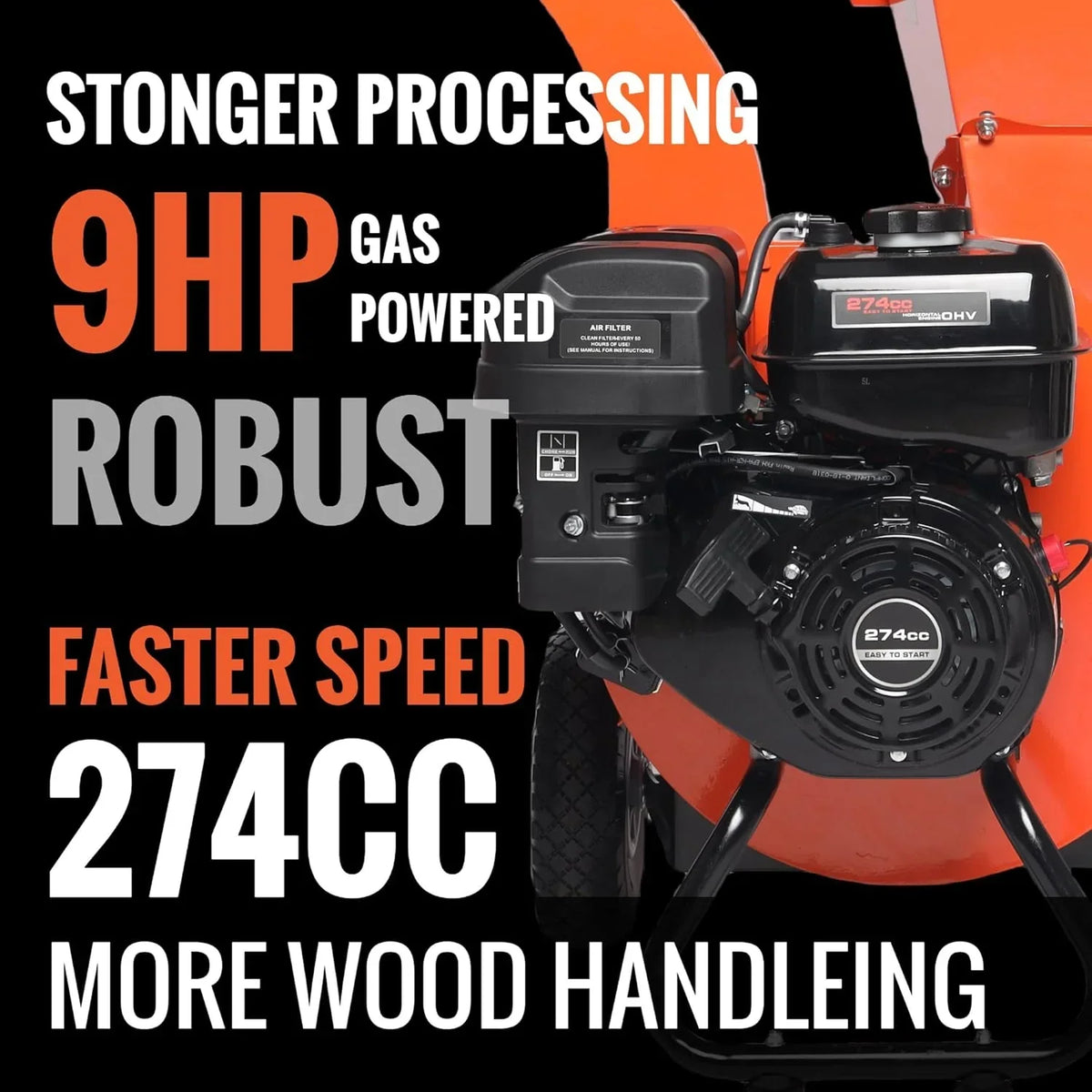 2026 C40 Wood Chipper 4" inch Max Diameter Capacity 9 274cc Gas Powered Engine Heavy Duty Shredder Mulcher