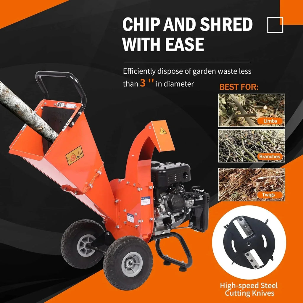 2026 C40 Wood Chipper 4" inch Max Diameter Capacity 9 274cc Gas Powered Engine Heavy Duty Shredder Mulcher