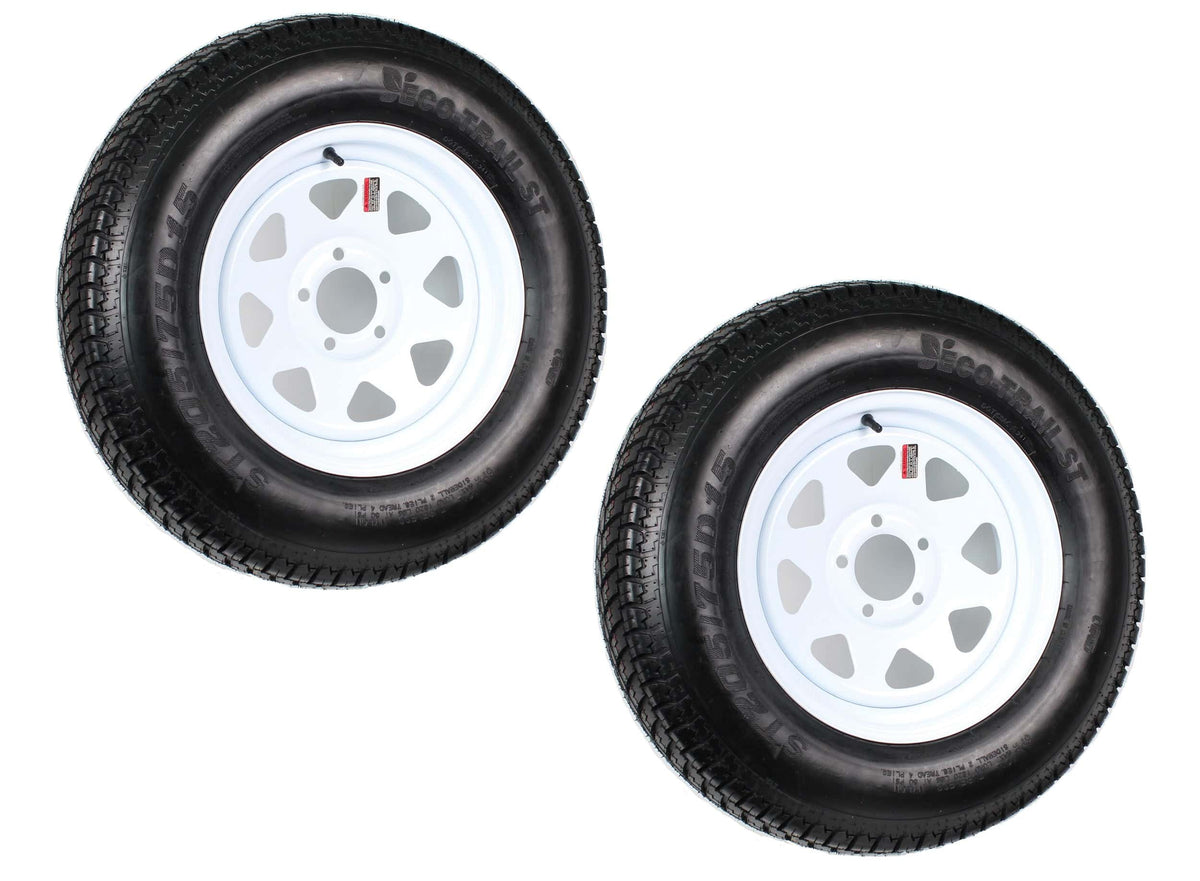 2026 2-Pack Trailer Tire On Rim ST205/75D15 205/75 D 15 in. LRC 5 Hole White Spoke
