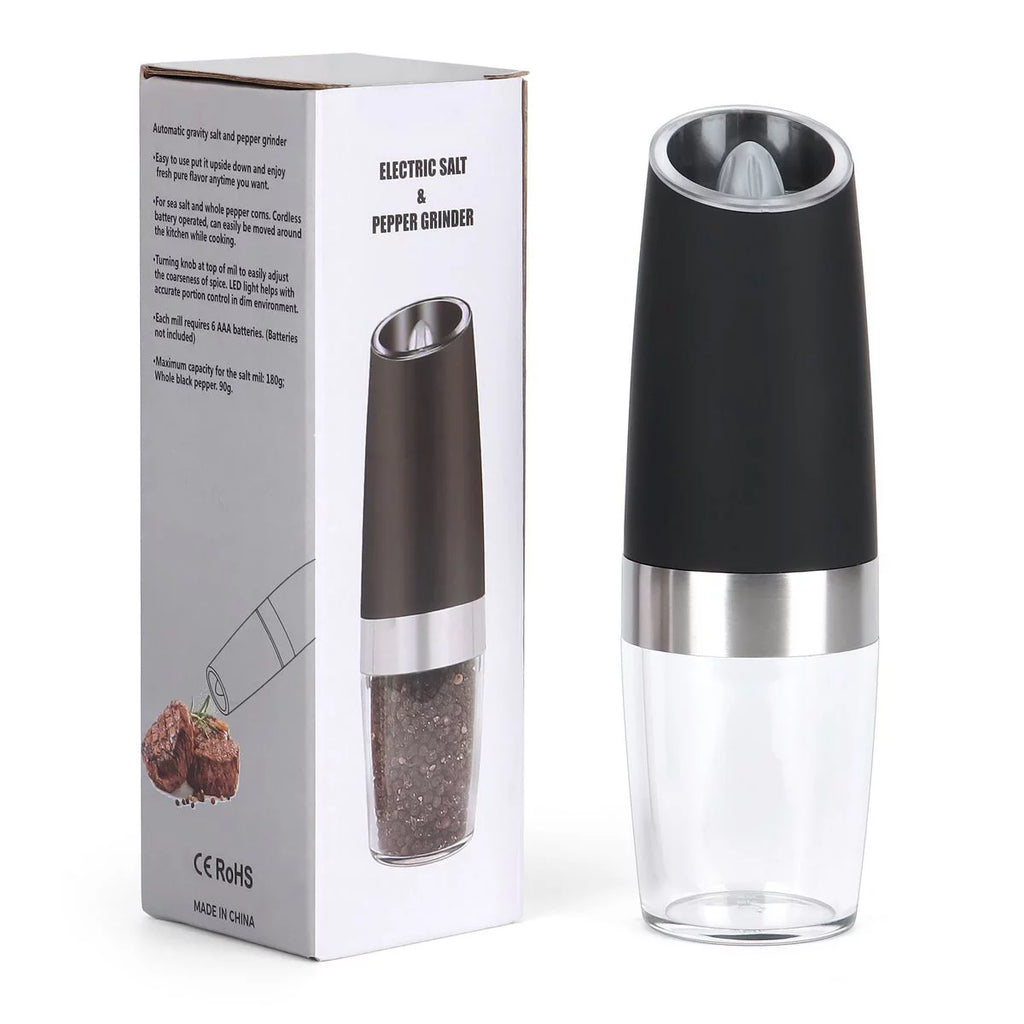 2026 Deago 2 Pack Electric Gravity Salt and Pepper Grinder Set with Adjustable Coarseness Automatic Pepper and Salt Mill Grinder Battery Powered with LED Light