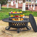 2026 47 Inch Fire Pit with 2 Grills, Outdoor Extra Large Firepits for Outside, Wood Burning Fireplace for Camping,Picnic,Bonfire, 3-in-1 Round Metal Table with Lid for Backyard,Patio,Party