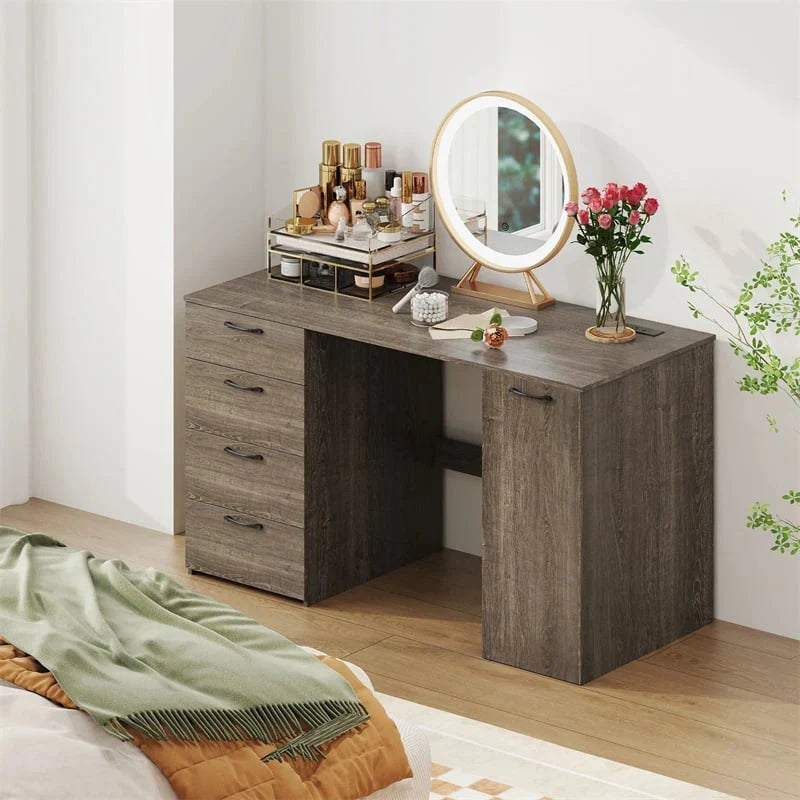 2026 53" Computer Desk with 4 Storage Drawers & Cabinet, Home Office Desk w/ Charging Station, Adjustable Shelf & Cable Management for Study, Makeup