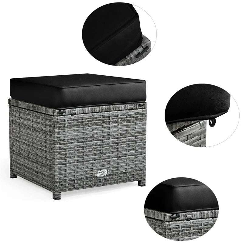 2026 New7 Pcs Rattan Patio Dining Furniture Sectional Sofa Set with Dining Table, Ottomans & Cushions