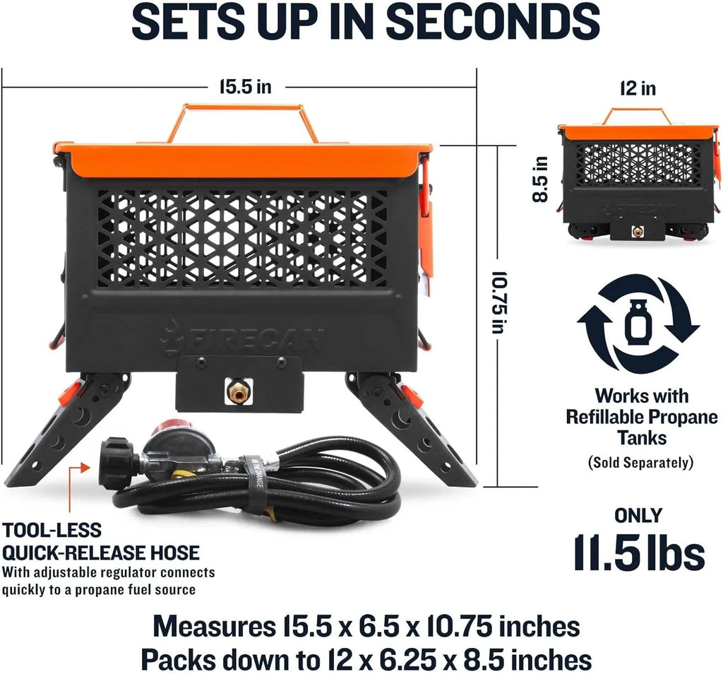 2026 FireCan Portable Propane Fire Pit with Hose and Adjustable Regulator