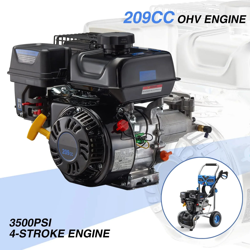2026 NewEfurden 3500PSI Gas Pressure Washer, 2.3GPM Gas Powered High Pressure Clean Machine with 209CC Engine, 4 Adjustable Nozzles for Cleaning Walls, Terraces, Vehicles, Gardens (Blue)