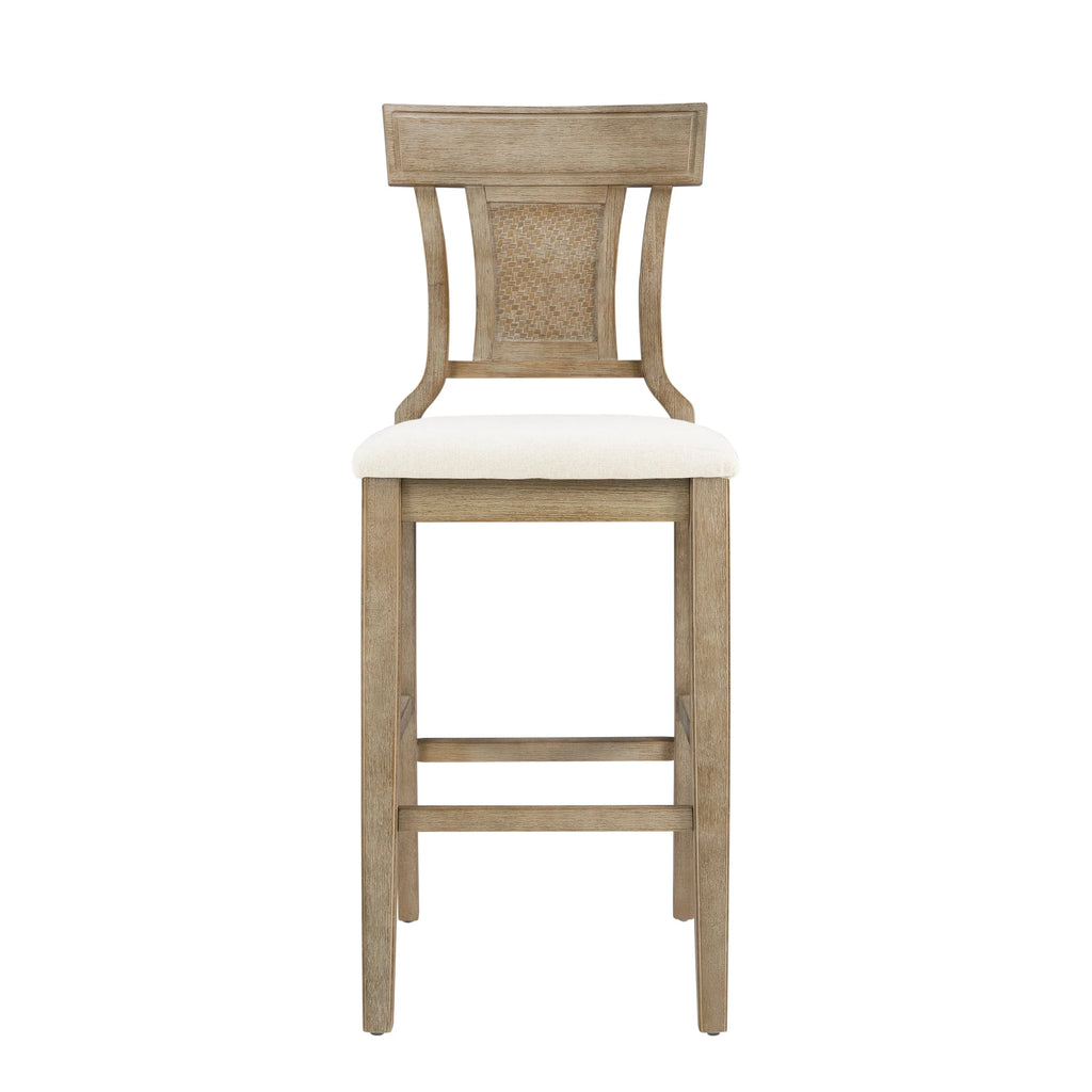 2026 NewLinon Rylan 30" Bar Stool, Rustic Brown Finish with Beige Fabric