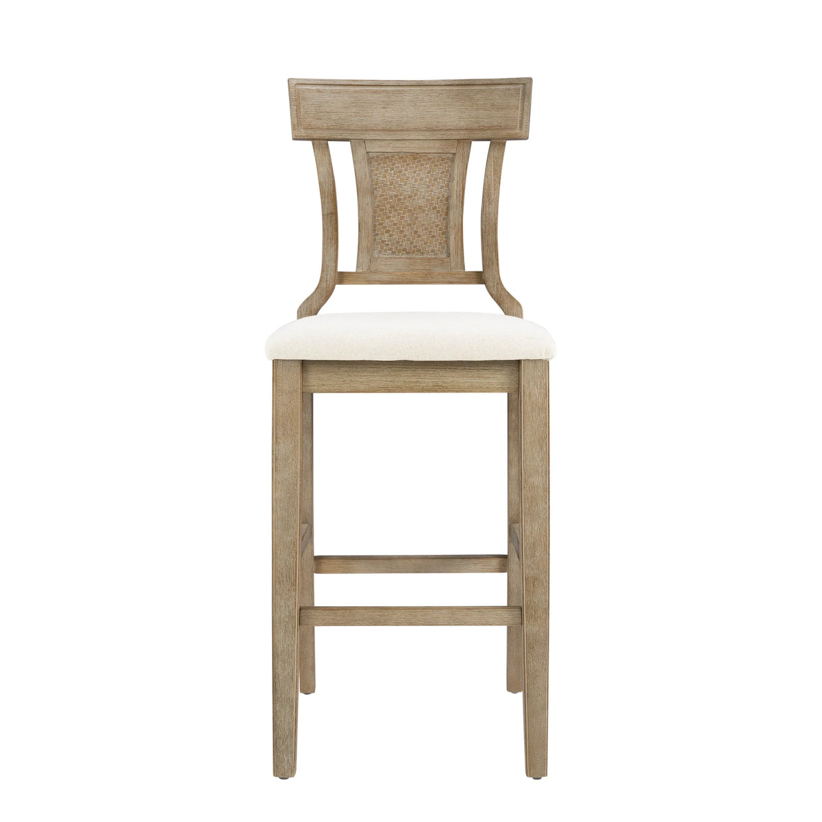 2026 NewLinon Rylan 30" Bar Stool, Rustic Brown Finish with Beige Fabric