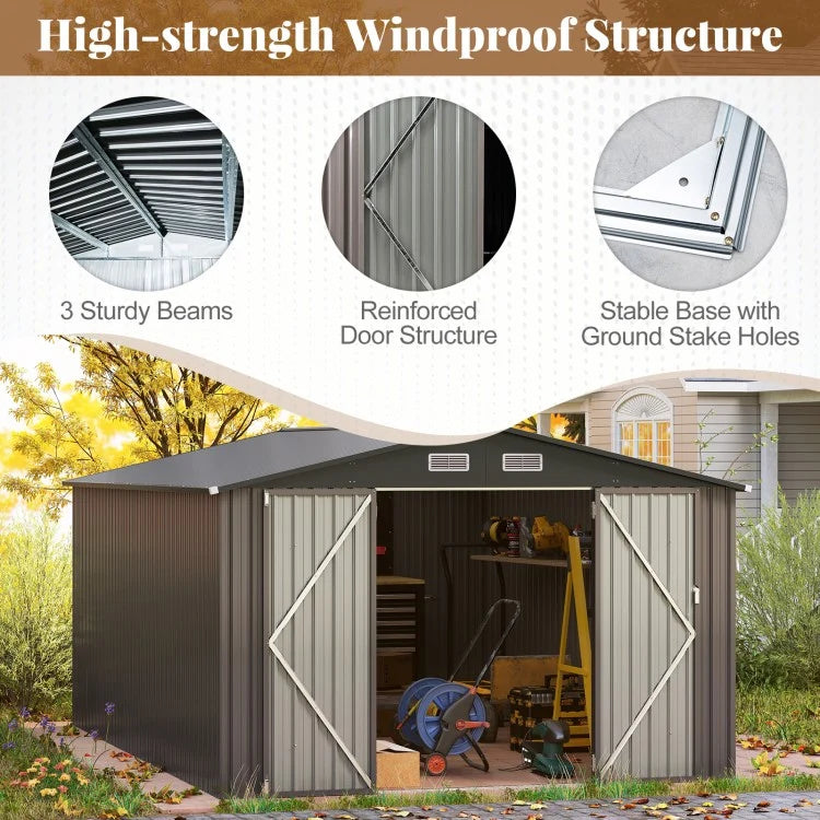 2026 10 x 14 FT Outdoor Storage Shed with Improved Windproof Metal Structure
