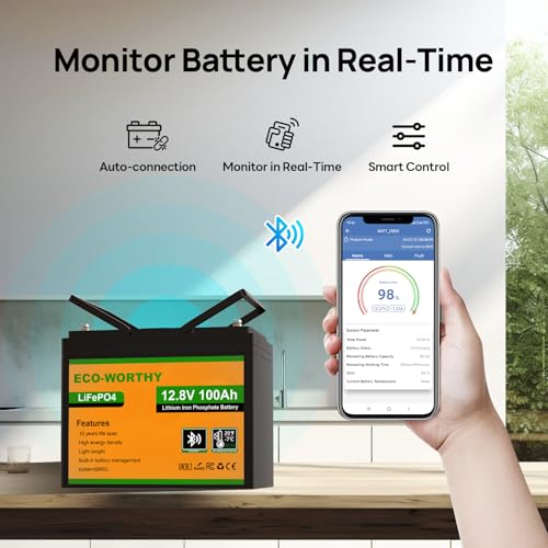 2026 12V 100AH LiFePO4 Lithium Battery with Bluetooth, Max.1280Wh Energy, Low Temperature Protection, Group 24, Built-in 100A BMS, Perfect for Trolling Motor, RV, Boat, Solar Off-Grid