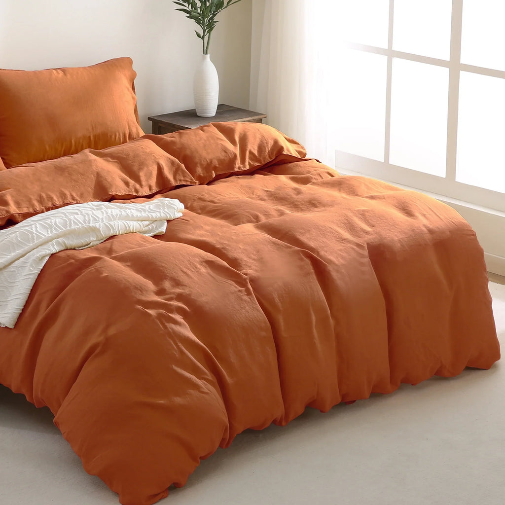 2026 New100% Pure Linen Duvet Cover with Button Closure and Corner Ties Soft & Breathable - Natural Full/Queen