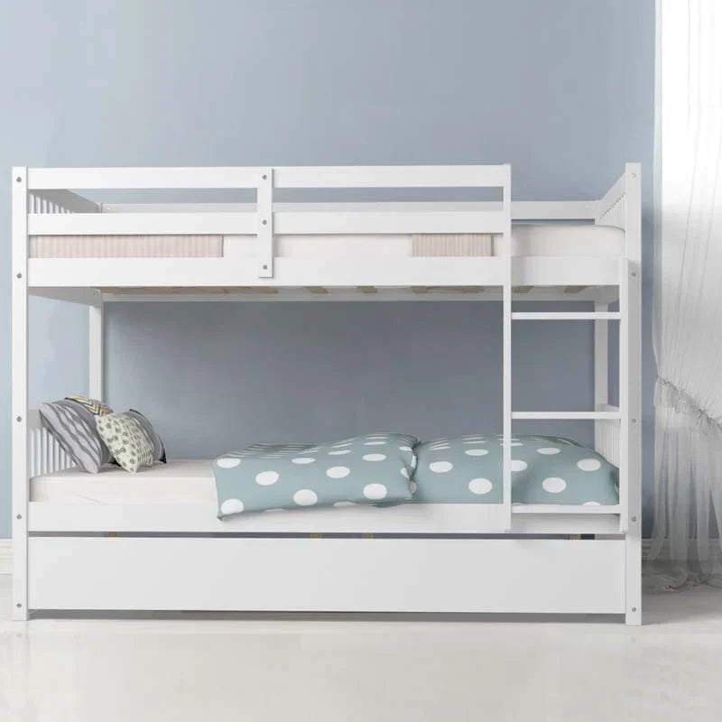 2026 Solid Wood Full Over Full Bunk Bed Frame with Trundle, Safety Ladder & Guardrails, Convertible Bunk Bed for Kids Teens