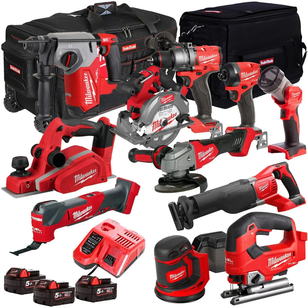2026 NewMilwaukee 18V Cordless Tool Set, 11-piece, with 3 x 5.0Ah batteries and charger in bag T4TM-9