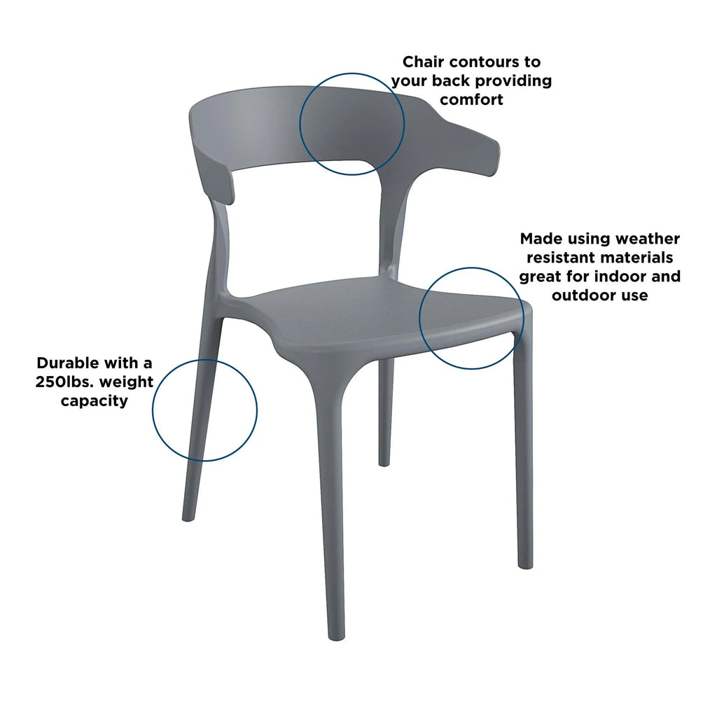 2026 NewNovogratz Poolside Collection, Felix Stacking Dining Chairs, Indoor/Outdoor, 4-Pack, Charcoal
