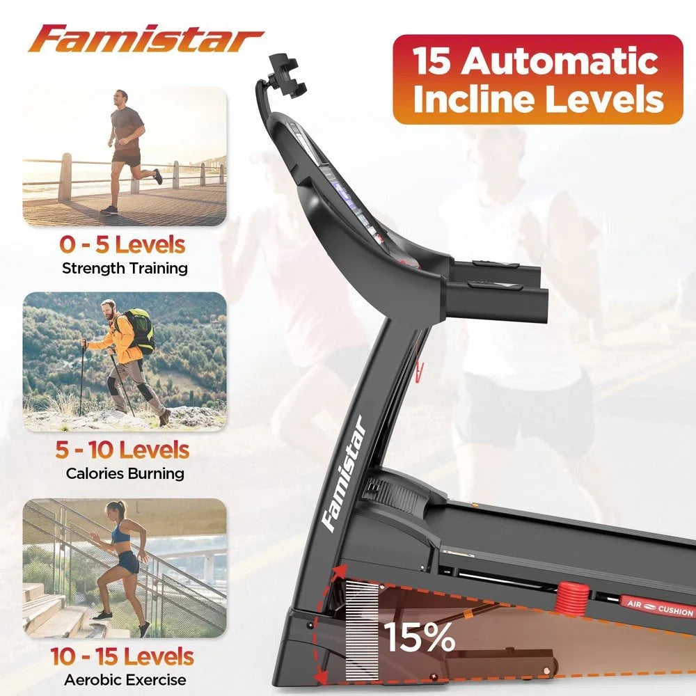 2026 NewFamistar Folding Treadmill for Home with 15 Levels Auto Incline, 300LB Capcity, 10MPH Fast Speed Controls