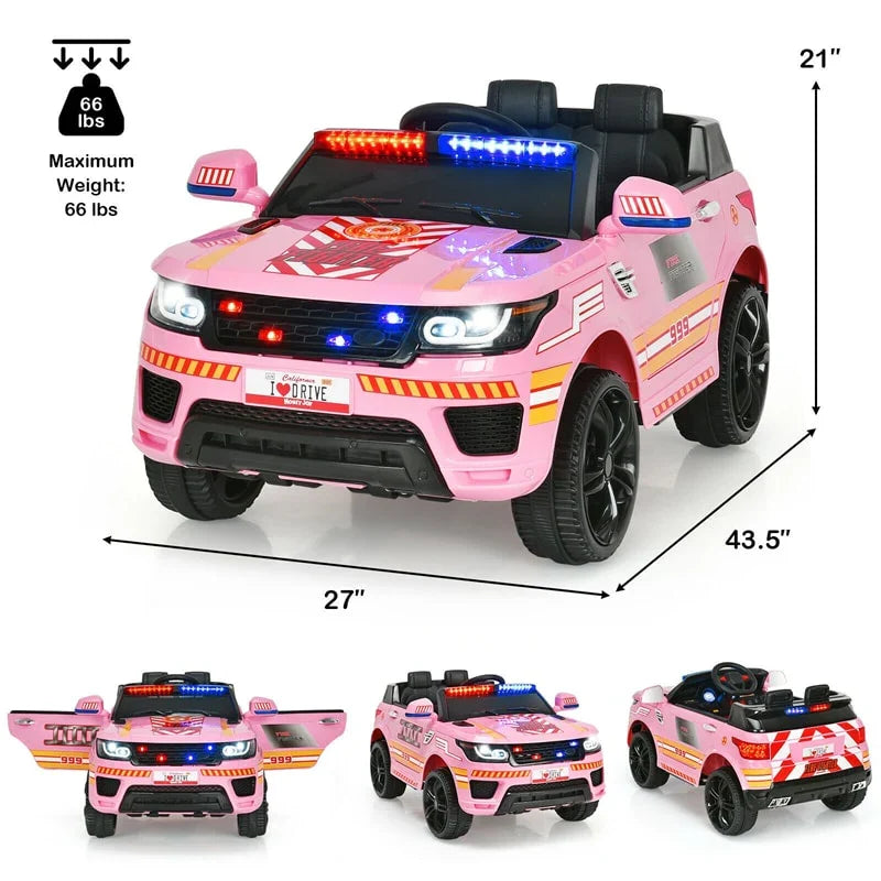 2026 Kids Ride On Police Car 12V Battery Powered Electric Riding Toy Truck Car with LED Siren Flashing Light