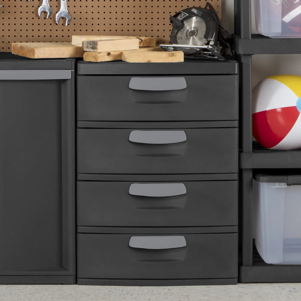 2026 NewSterilite 4 Drawer Unit, Durable Plastic Storage Solution for Garages and Basements, Dark Gray