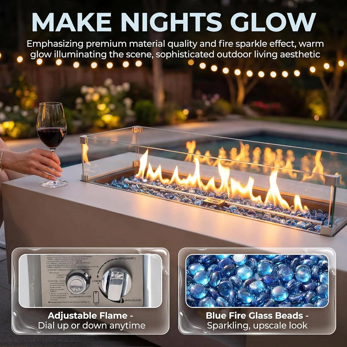2026 42" Outdoor Propane Fire Pit Table, 50,000 BTU Rectangle Natural Gas Firepit with Tank Table, No Assembly Low Profile Fire Table for Outside Patio & Backyard, CSA Certified, Grayish White
