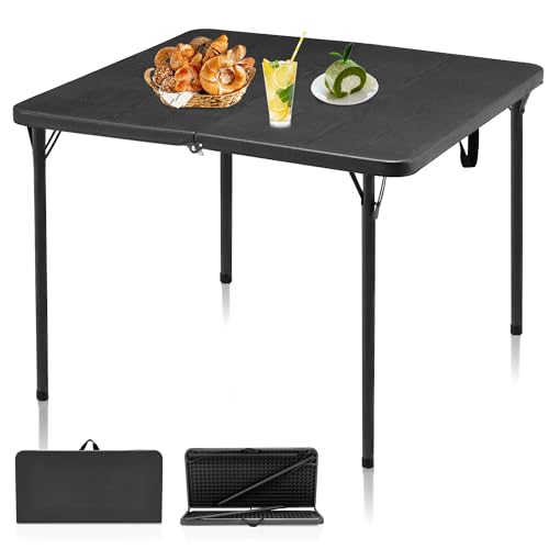 2026 34" Folding Table, Portable Square Folding Card Table with Collapsible Legs & Carrying Handle, Plastic Tables for Camping,Picnic, Office, Party, White