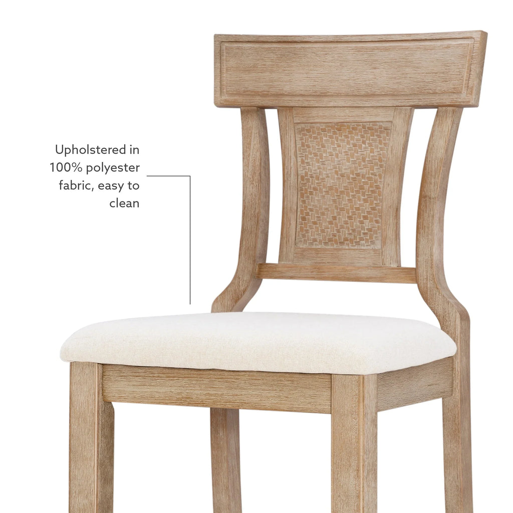 2026 NewLinon Rylan 30" Bar Stool, Rustic Brown Finish with Beige Fabric