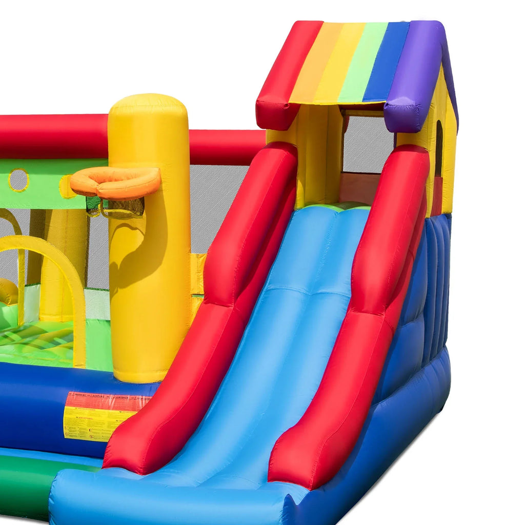 2026 NewCostway Colorful Rainbow Kids Inflatable Bounce Castle with 50 Ocean Balls & 735W Blower
